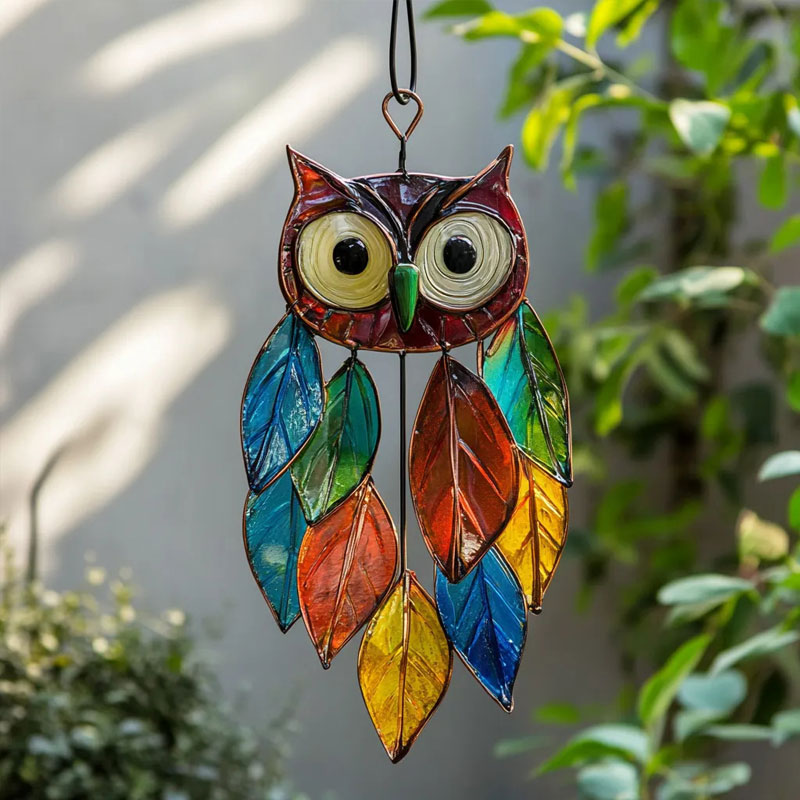 🌟 Bemalte Eulen-Hängedekorationen – Bunte Eulendekorationen für Fenster und Wohnungen 🦉