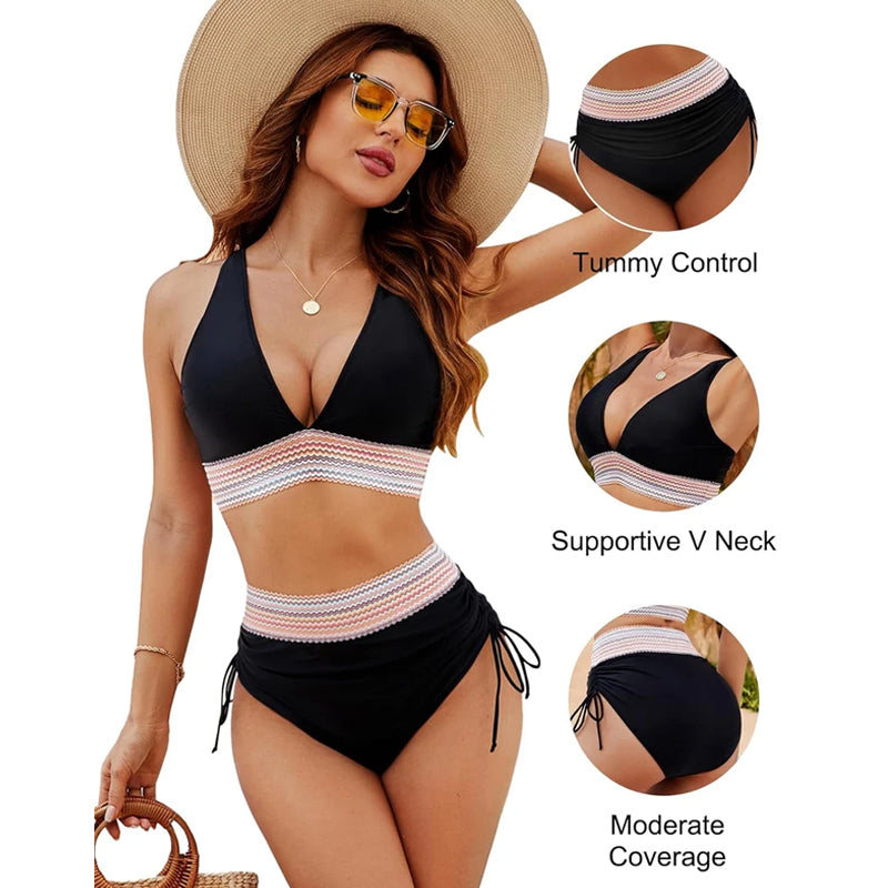 🔥S~4XL verfügbar🔥2025 Bikini-Set mit hoher Taille und Bauchkontrolle in Blockfarbe