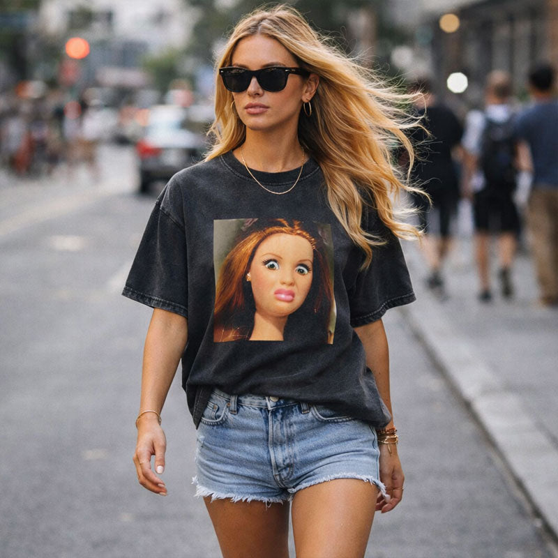 Lustiges bedrucktes Unisex-T-Shirt mit Rundhalsausschnitt und Oversize-Passfor