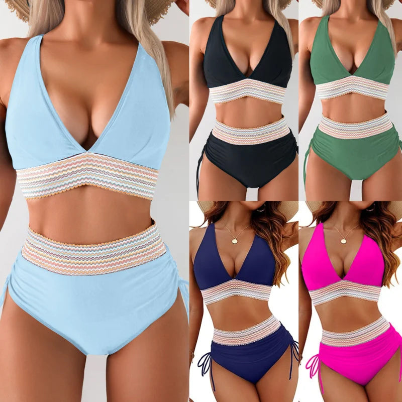 🔥S~4XL verfügbar🔥2025 Bikini-Set mit hoher Taille und Bauchkontrolle in Blockfarbe