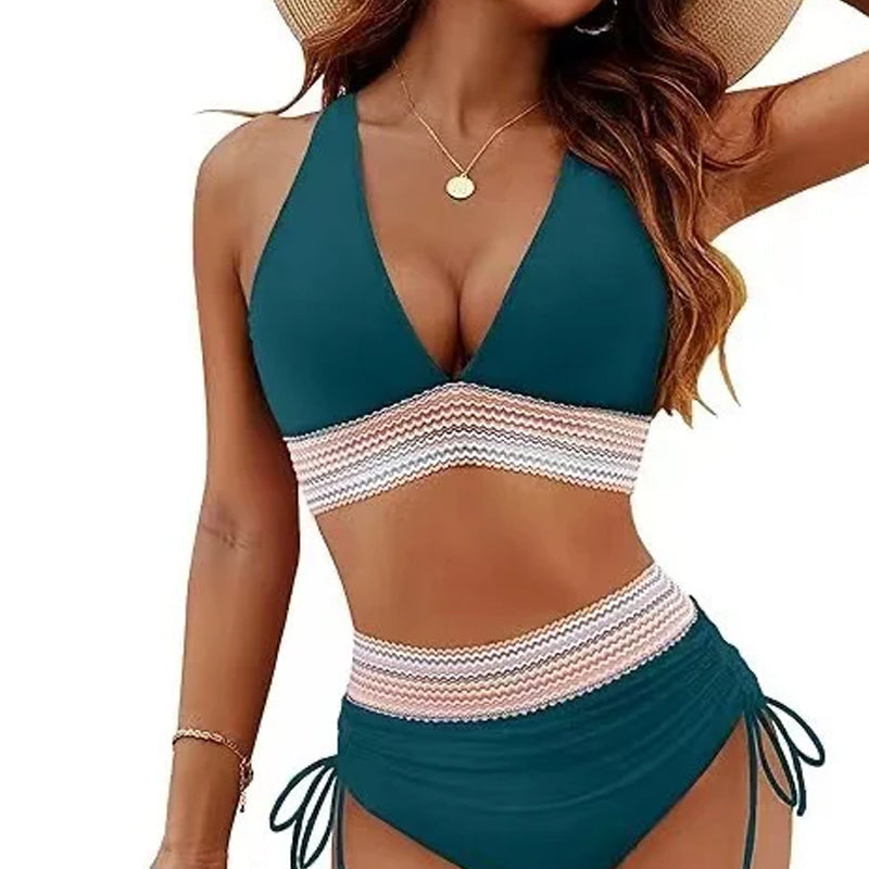 🔥S~4XL verfügbar🔥2025 Bikini-Set mit hoher Taille und Bauchkontrolle in Blockfarbe