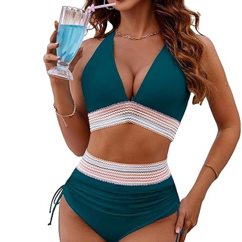 🔥S~4XL verfügbar🔥2025 Bikini-Set mit hoher Taille und Bauchkontrolle in Blockfarbe