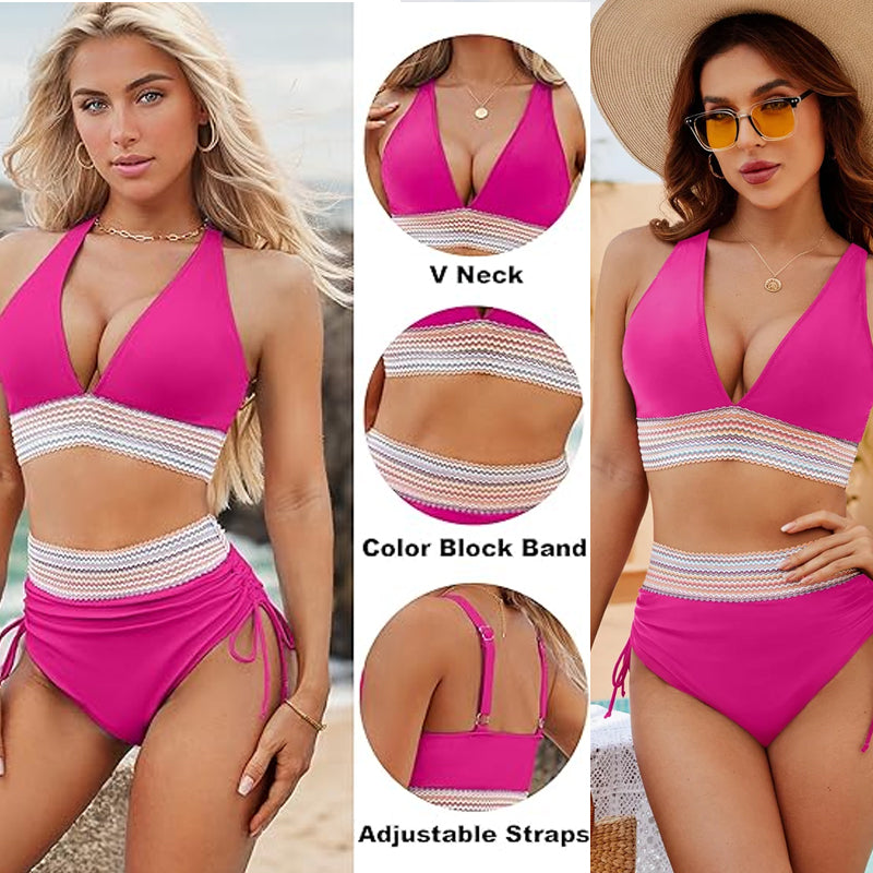 🔥S~4XL verfügbar🔥2025 Bikini-Set mit hoher Taille und Bauchkontrolle in Blockfarbe
